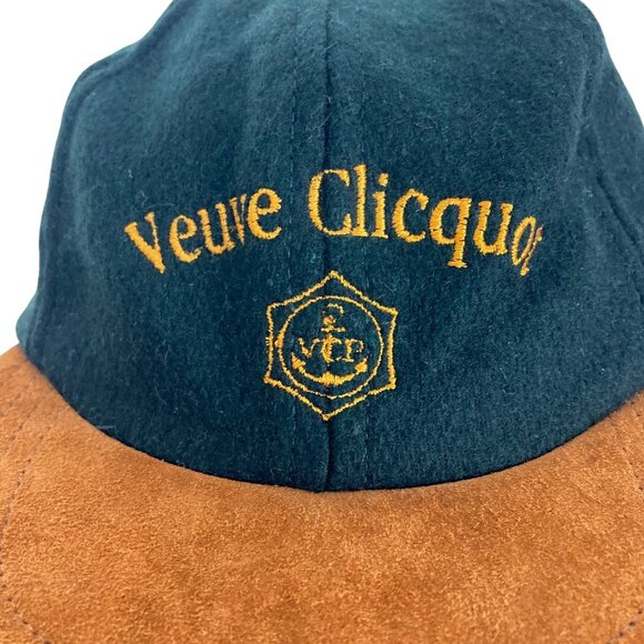 Vintage Veuve Clicquot Champagne Wool Suede Strapback Hat Black Brown - Picture 2 of 8